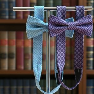 Ike Behar White Dress Shirt with Blue and Purple Bow Ties